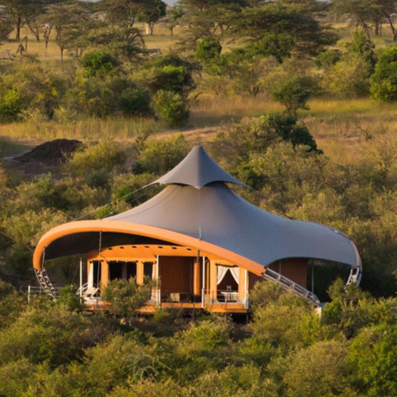 Fertigsafari bringt das doppelte Schicht-PVDF-Membran-Struktur-Hotel-Unterkunfts-Zelt in Südafrika unter